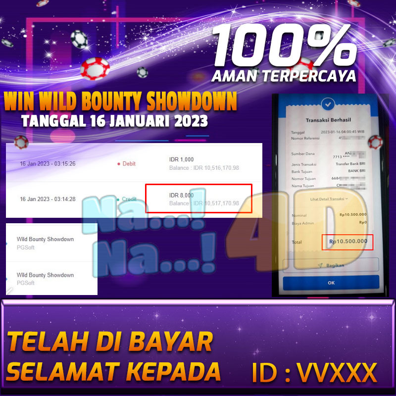 Bukti Pembayaran Games hadiah terbesar Nana4d Tanggal 16 Januari 2023