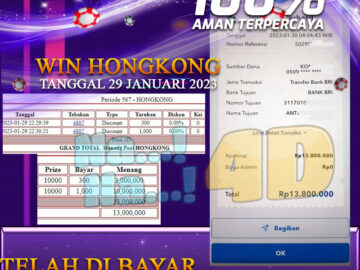 Bukti Pembayaran Togel hadiah terbesar Nana4d Tanggal 29 Januari 2023