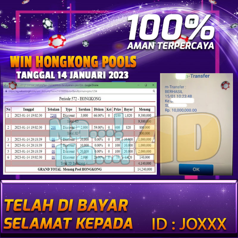 Bukti Pembayaran Togel hadiah terbesar Nana4d Tanggal 14 Januari 2023