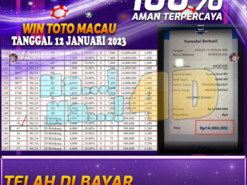 Bukti Pembayaran Togel Toto Macau hadiah terbesar Nana4d Tanggal 12 Januari 2023