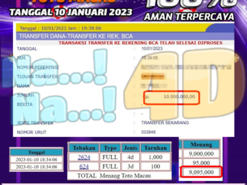 Bukti Pembayaran Togel prize 123 hadiah terbesar Nana4d Tanggal 10 Januari 2023