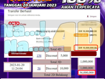 Bukti Pembayaran Togel hadiah terbesar Nana4d Tanggal 20 Januari 2023