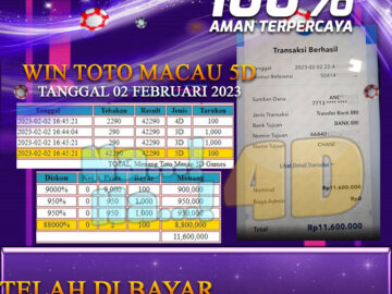 Bukti Pembayaran Togel hadiah terbesar Nana4d Tanggal 02 Februari 2023