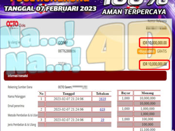 Bukti Pembayaran Togel hadiah terbesar Nana4d Tanggal 07 Februari 2023