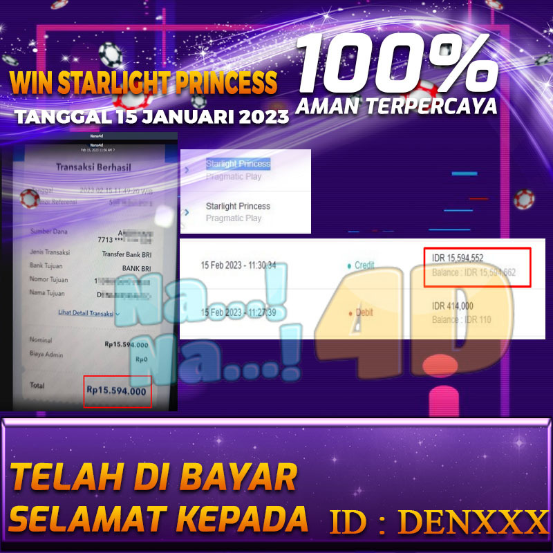 Bukti Pembayaran Togel hadiah terbesar Nana4d Tanggal 15 Februari 2023