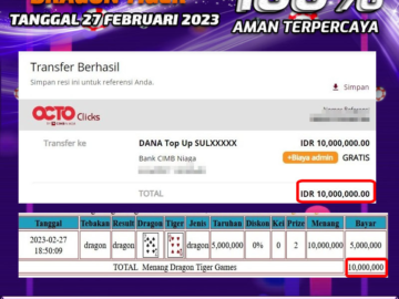 Bukti Pembayaran games hadiah terbesar Nana4d Tanggal 27 Februari 2023