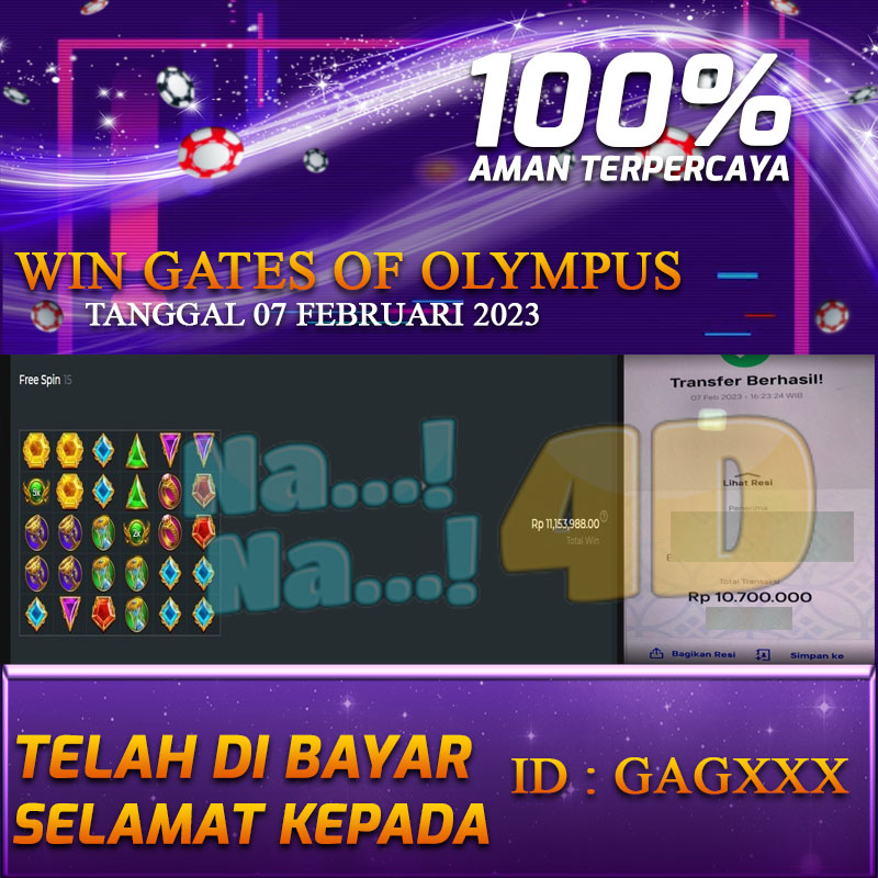 Bukti Pembayaran Hadiah games terbesar Nana4d Tanggal 07 Februari 2023