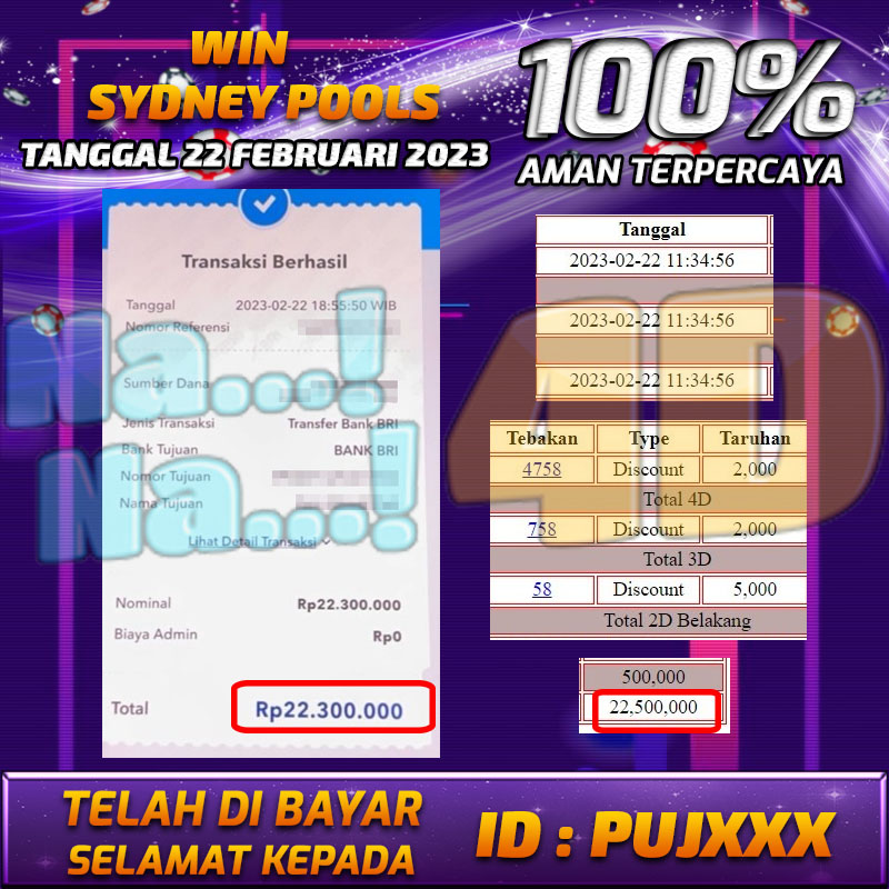 Bukti Pembayaran Togel hadiah terbesar Nana4d Tanggal 22 Februari 2023