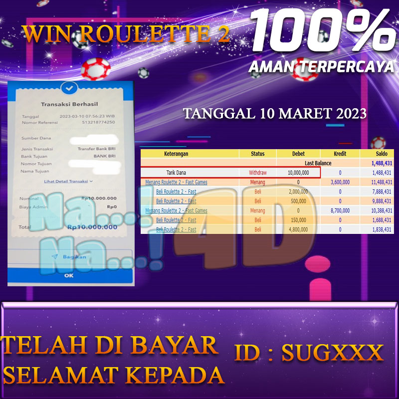 Bukti Pembayaran Games hadiah terbesar Nana4d Tanggal 10 2023