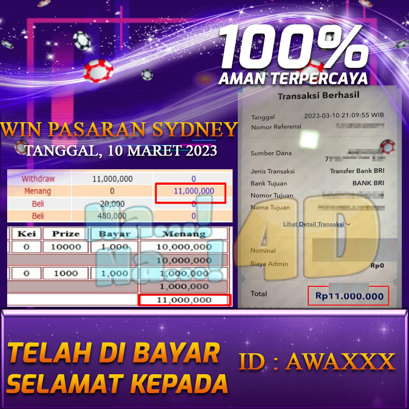 Bukti Pembayaran Togel hadiah terbesar Nana4d Tanggal 10 2023