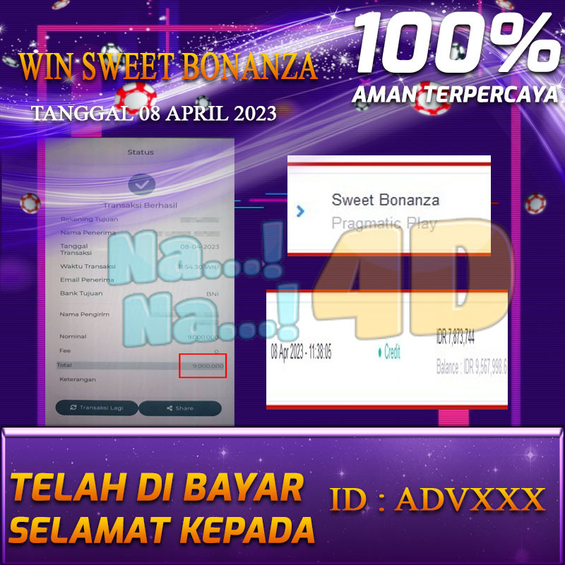 Bukti Pembayaran togel hadiah terbesar Nana4d Tanggal 08 APRIL 2023