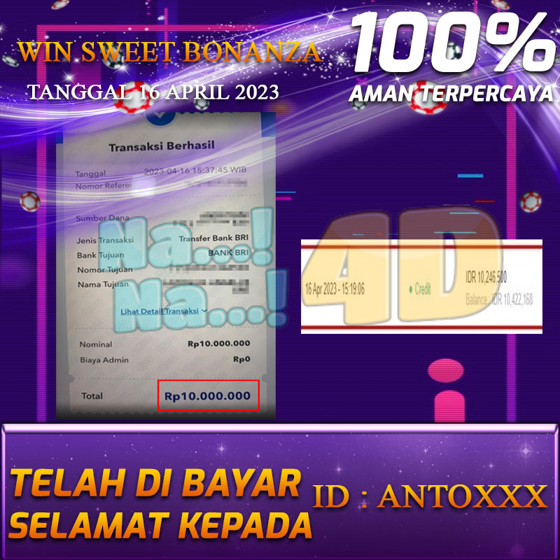 Bukti Pembayaran games hadiah terbesar Nana4d Tanggal 16 APRIL 2023