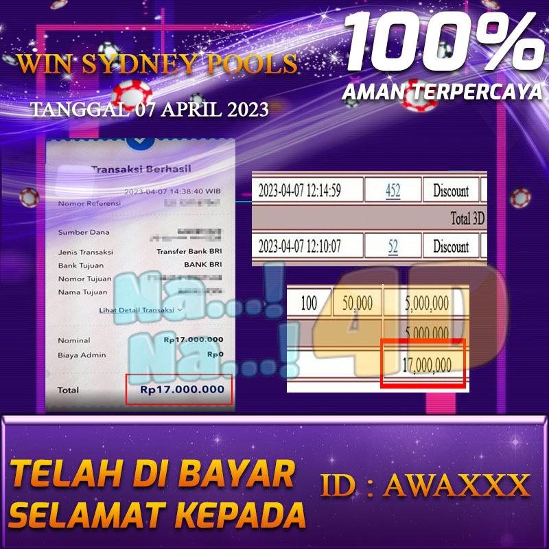 Bukti Pembayaran togel hadiah terbesar Nana4d Tanggal 07 APRIL 2023