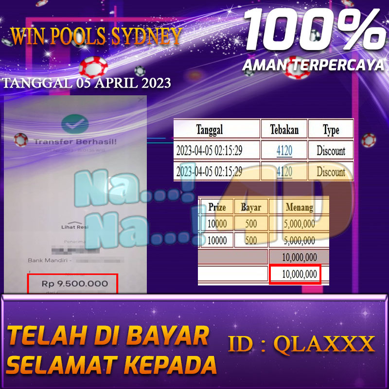 Bukti Pembayaran togel hadiah terbesar Nana4d Tanggal 05 APRIL 2023