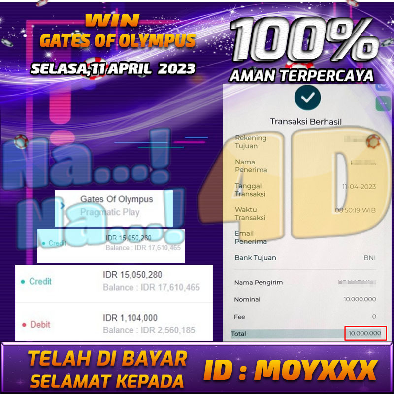 Bukti Pembayaran games hadiah terbesar Nana4d Tanggal 11 APRIL 2023