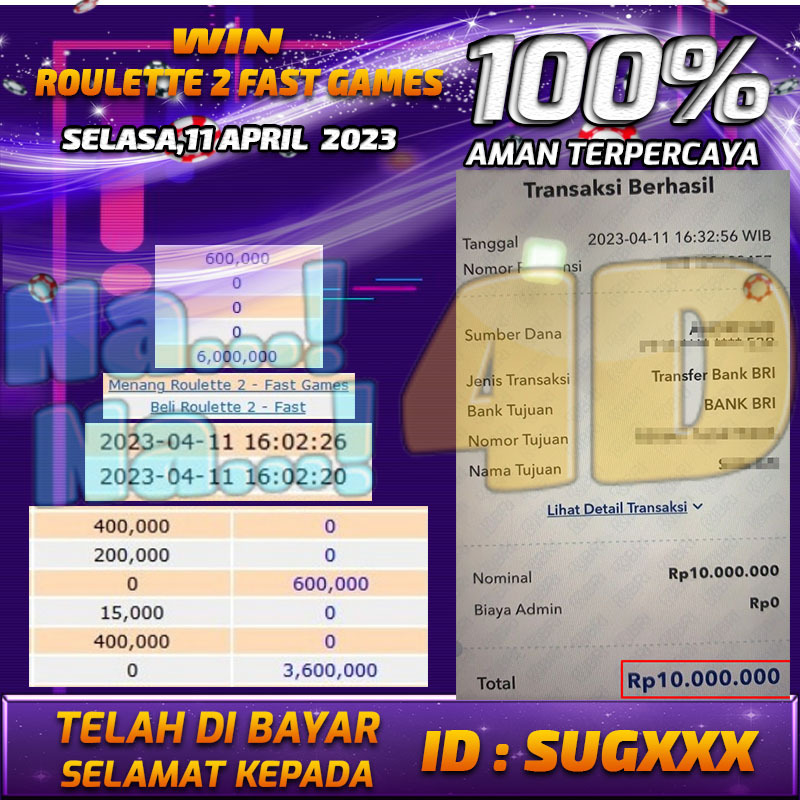 Bukti Pembayaran games hadiah terbesar Nana4d Tanggal 11 APRIL 2023