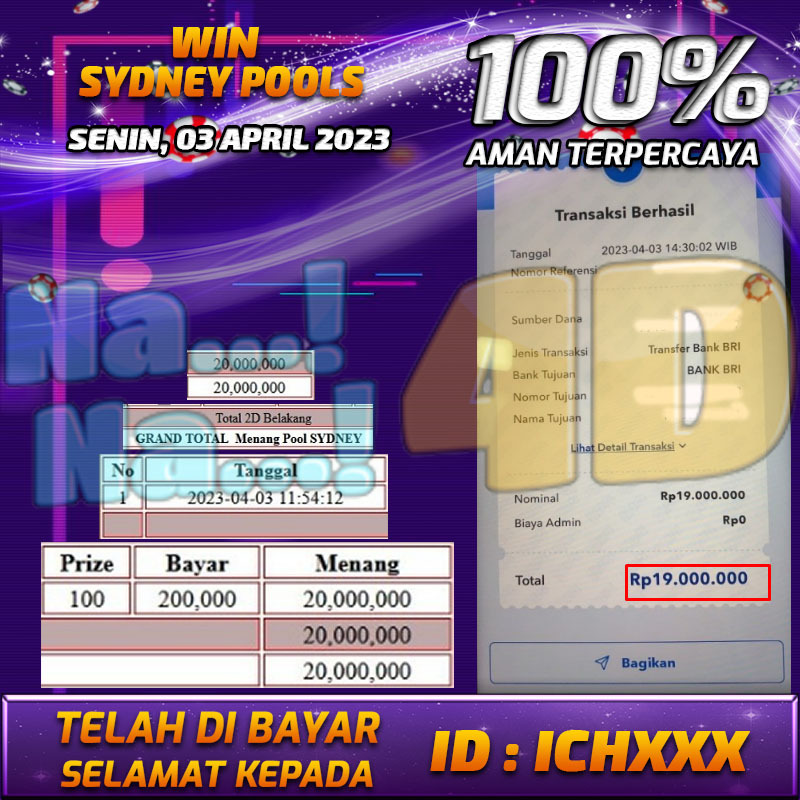 Bukti Pembayaran togel hadiah terbesar Nana4d Tanggal 03 APRIL 2023