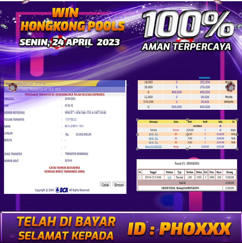 Bukti Pembayaran games hadiah terbesar Nana4d Tanggal 24 APRIL 2023