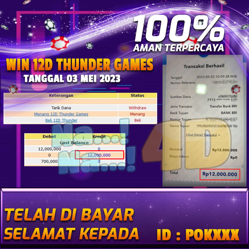 Bukti Pembayaran games hadiah terbesar Nana4d Tanggal 03 mei 2023