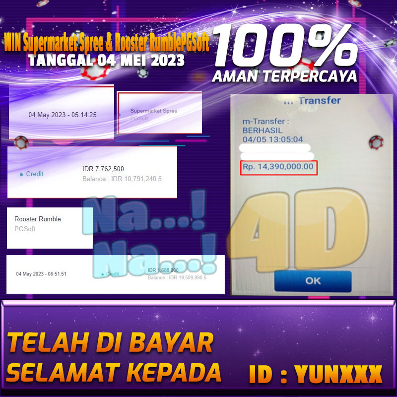 Bukti Pembayaran games hadiah terbesar Nana4d Tanggal 04 mei 2023