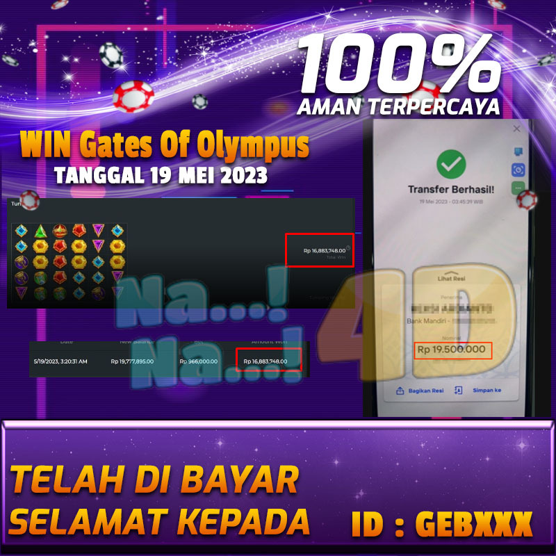 Bukti Pembayaran games hadiah terbesar Nana4d Tanggal 19 mei 2023