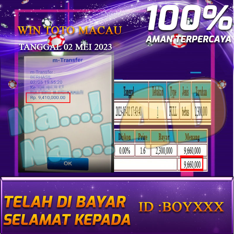 Bukti Pembayaran games hadiah terbesar Nana4d Tanggal 02 mei 2023