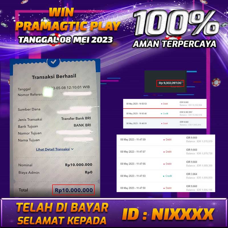 Bukti Pembayaran games hadiah terbesar Nana4d Tanggal 08 mei 2023