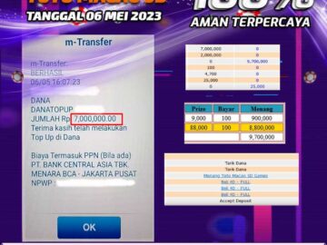 Bukti Pembayaran games hadiah terbesar Nana4d Tanggal 06 mei 2023