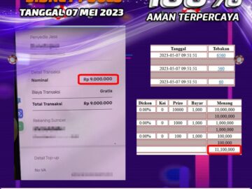 Bukti Pembayaran games hadiah terbesar Nana4d Tanggal 07 mei 2023