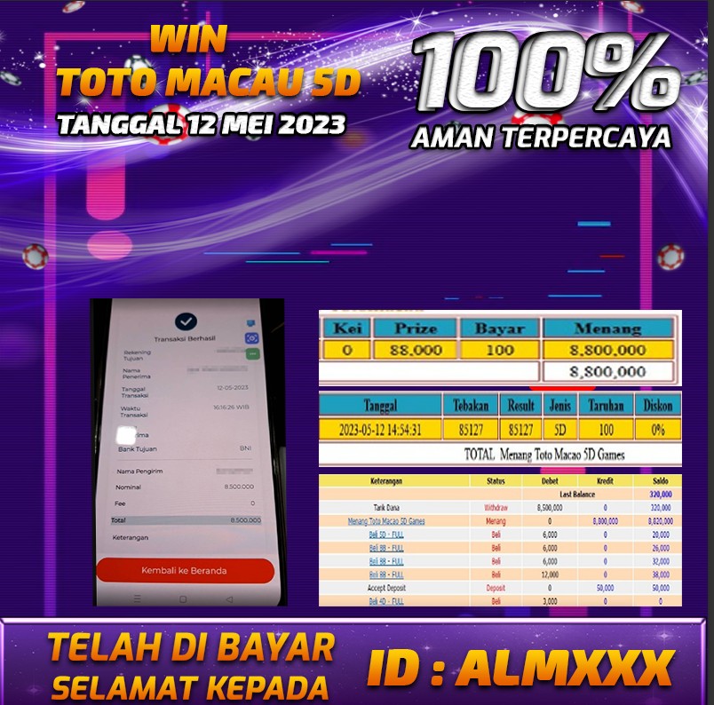 Bukti Pembayaran games hadiah terbesar Nana4d Tanggal 12 mei 2023