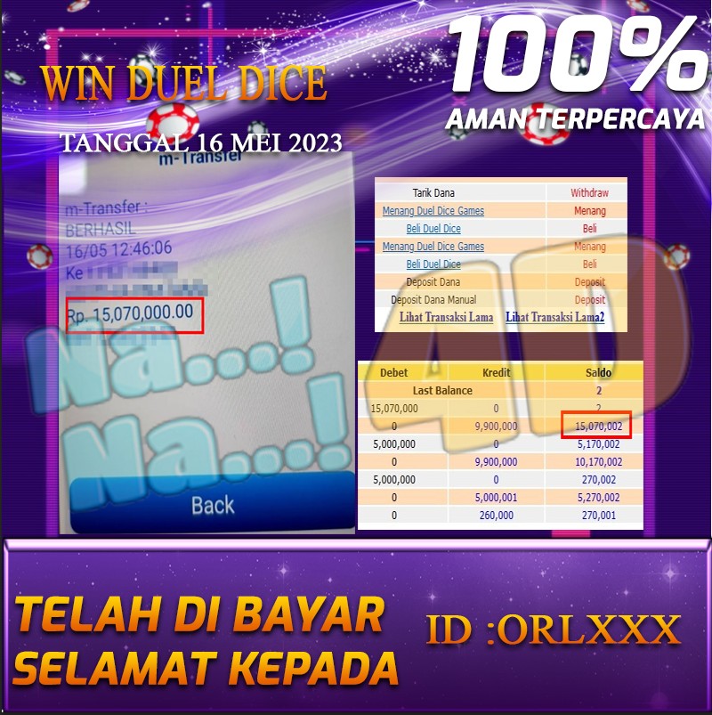 Bukti Pembayaran games hadiah terbesar Nana4d Tanggal 16 mei 2023