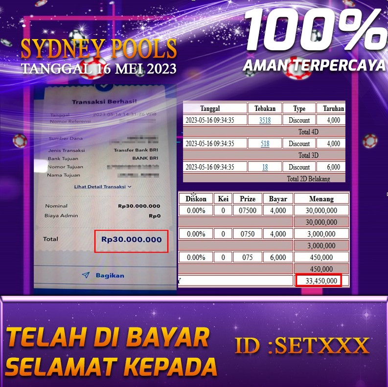 Bukti Pembayaran games hadiah terbesar Nana4d Tanggal 16 mei 2023