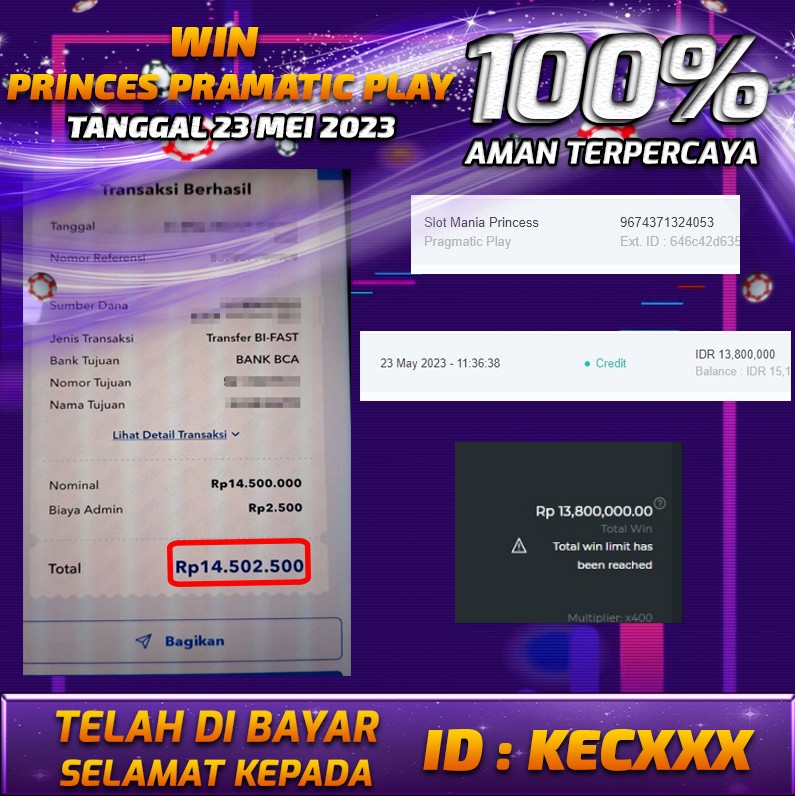 Bukti Pembayaran games hadiah terbesar Nana4d Tanggal 23 mei 2023