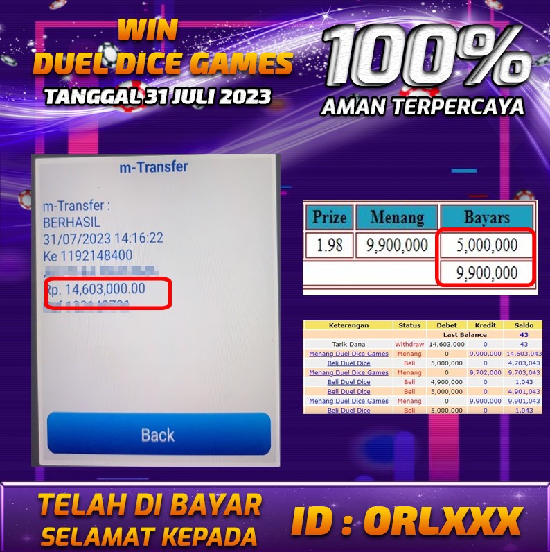 Bukti Pembayaran games hadiah terbesar Nana4d Tanggal 31 JULI 2023