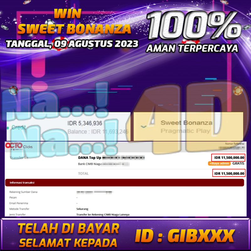 Bukti Pembayaran games hadiah terbesar Nana4d Tanggal 09 agustus 2023