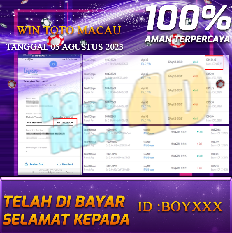 Bukti Pembayaran games hadiah terbesar Nana4d Tanggal 05 agustus 2023