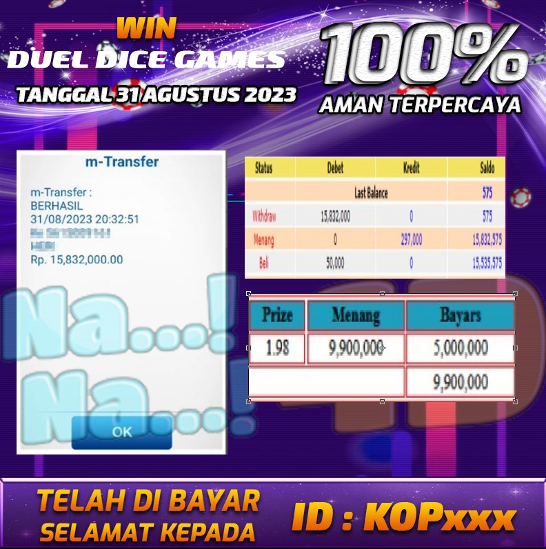 Bukti Pembayaran games hadiah terbesar Nana4d Tanggal 31 agustus 2023