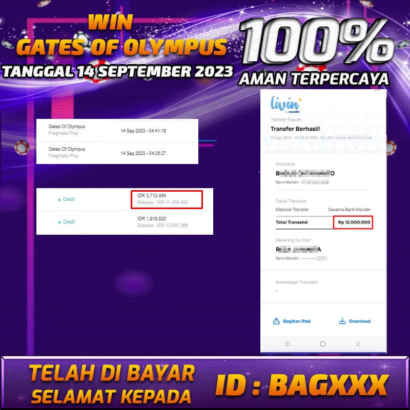 Bukti Pembayaran games hadiah terbesar Nana4d Tanggal 18 september 2023