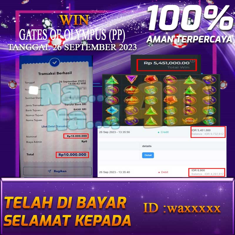 Bukti Pembayaran games hadiah terbesar Nana4d Tanggal 26 september 2023