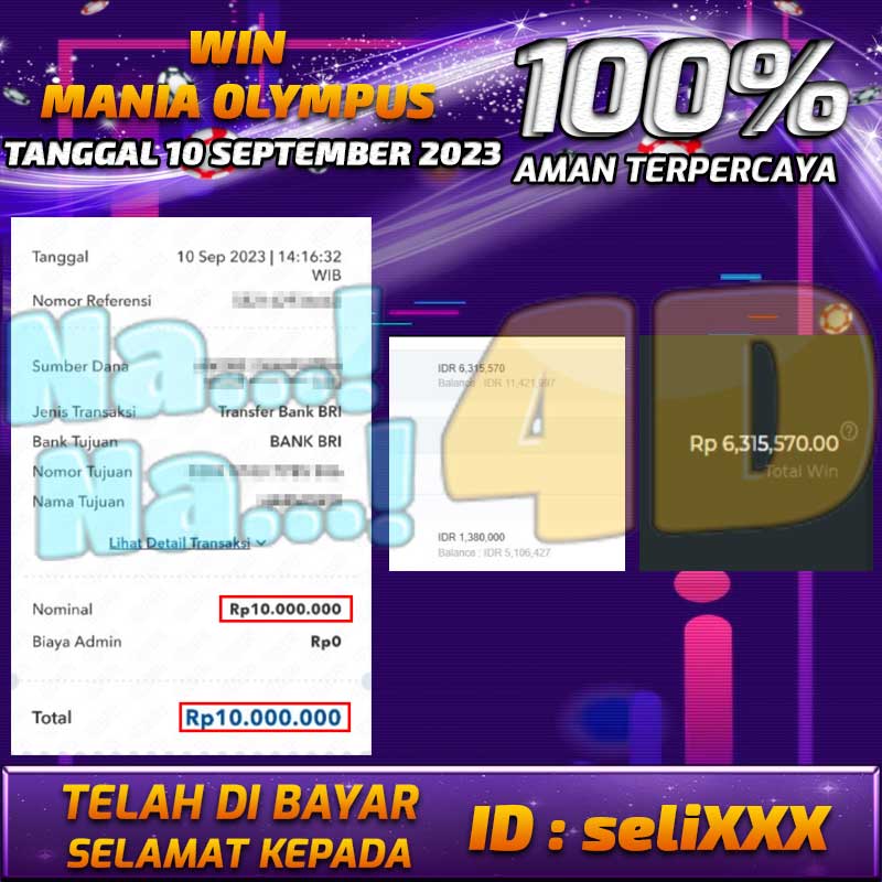 Bukti Pembayaran games hadiah terbesar Nana4d Tanggal 10 september 2023