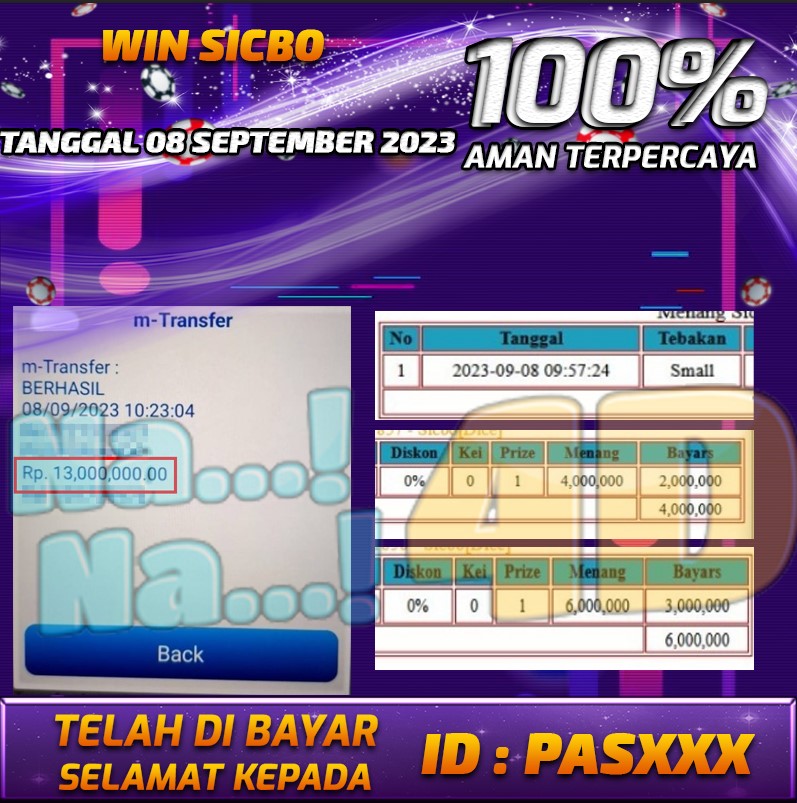 Bukti Pembayaran games hadiah terbesar Nana4d Tanggal 08 september 2023