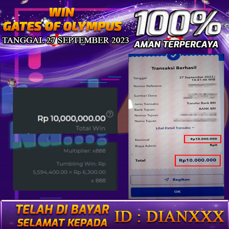 Bukti Pembayaran games hadiah terbesar Nana4d Tanggal 27 september 2023