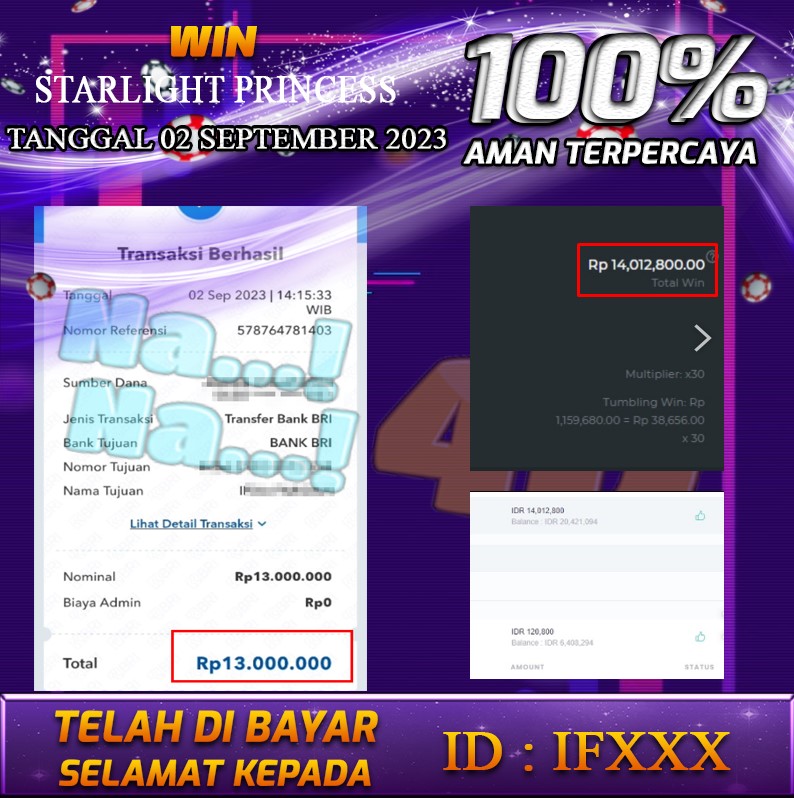 Bukti Pembayaran games hadiah terbesar Nana4d Tanggal 03 september 2023