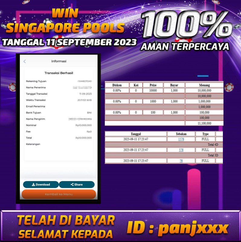 Bukti Pembayaran Togel hadiah terbesar Nana4d Tanggal 11 september 2023