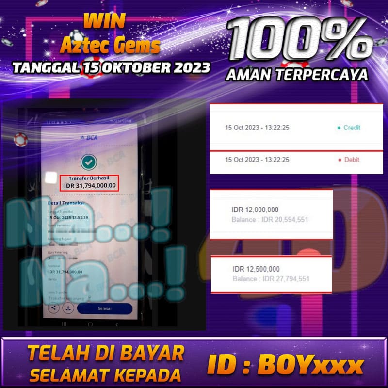 Bukti Pembayaran games hadiah terbesar Tanggal 15 OKTOBER 2023