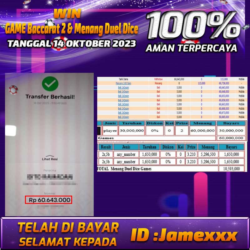 Bukti Pembayaran games hadiah terbesar Tanggal 14 OKTOBER 2023