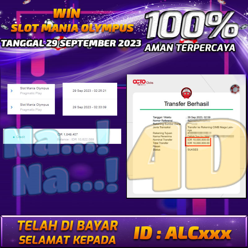 Bukti Pembayaran games hadiah terbesar Nana4d Tanggal 29 september 2023