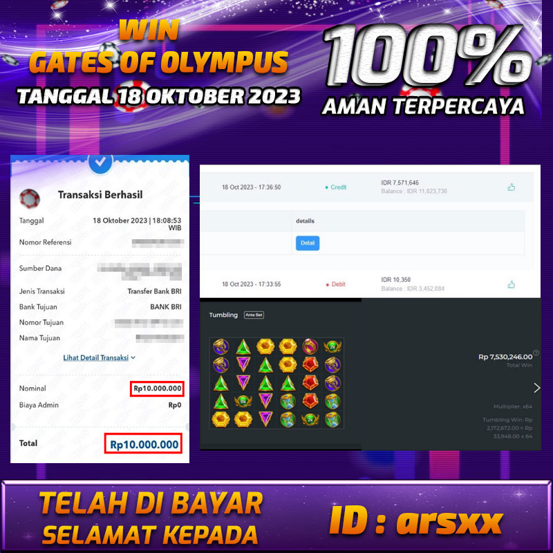 Bukti Pembayaran games hadiah terbesar Tanggal 18 OKTOBER 2023