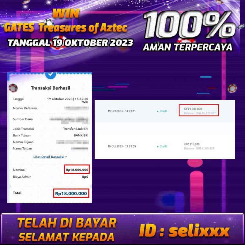 Bukti Pembayaran games hadiah terbesar Tanggal 19 OKTOBER 2023