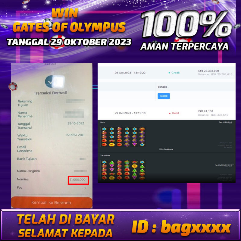 Bukti Pembayaran games hadiah terbesar Tanggal 29 OKTOBER 2023